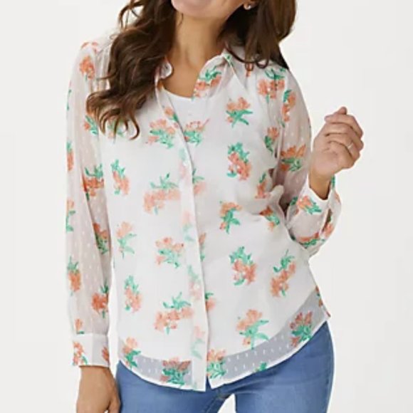 Denim & Co Printed Swiss Dot Long-Sleeve Shirt with Tank  10169 - Picture 1 of 3